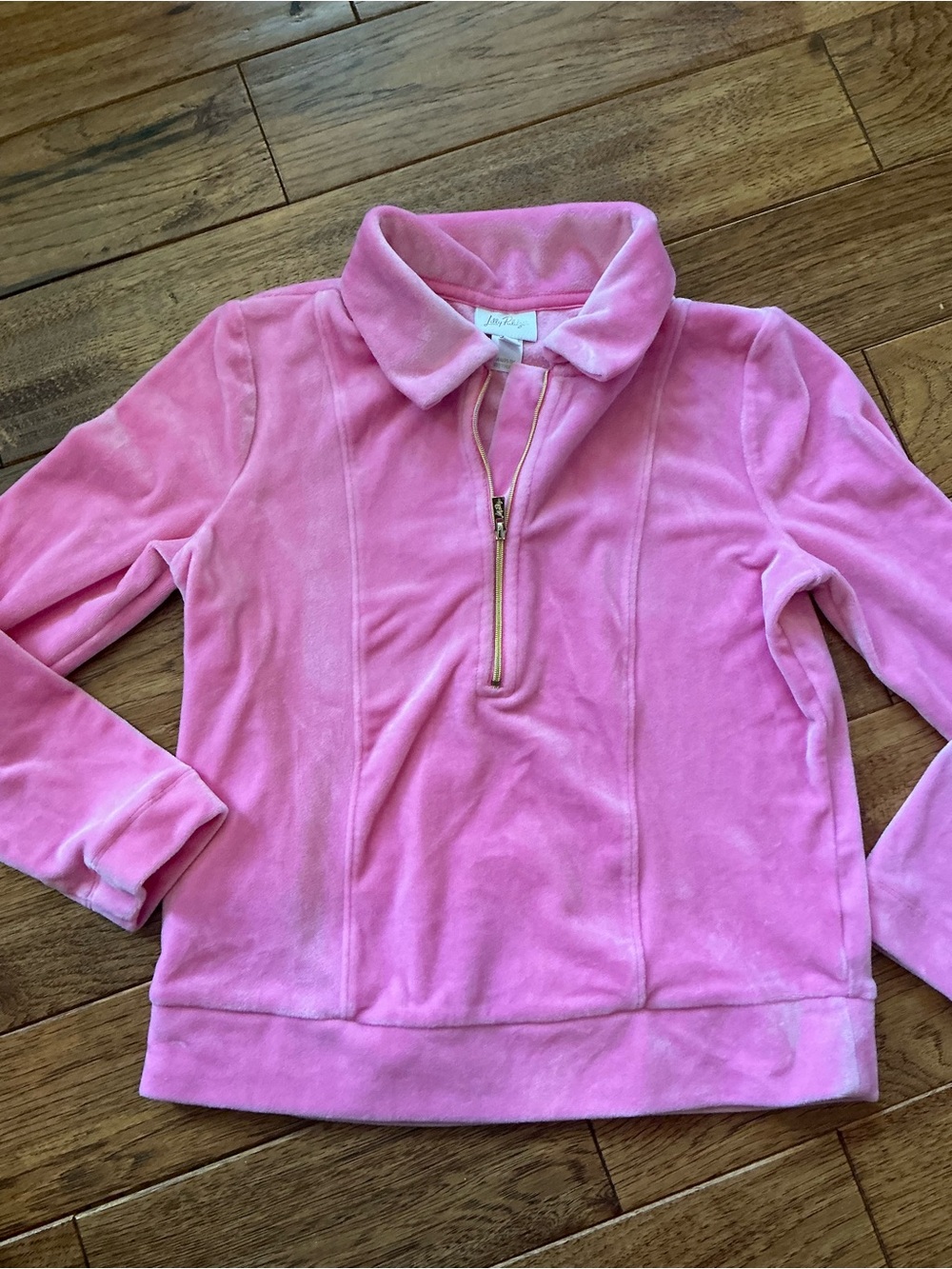 Lilly Pulitzer Pink Velour Quarter Zip Pullover, Large, 8-10
